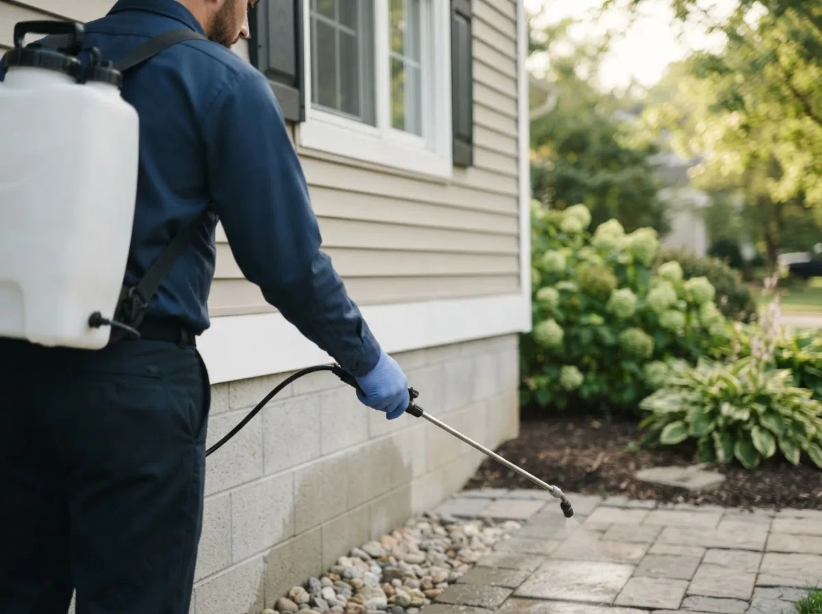Pest control technician inspecting a home in Benedicta, ME